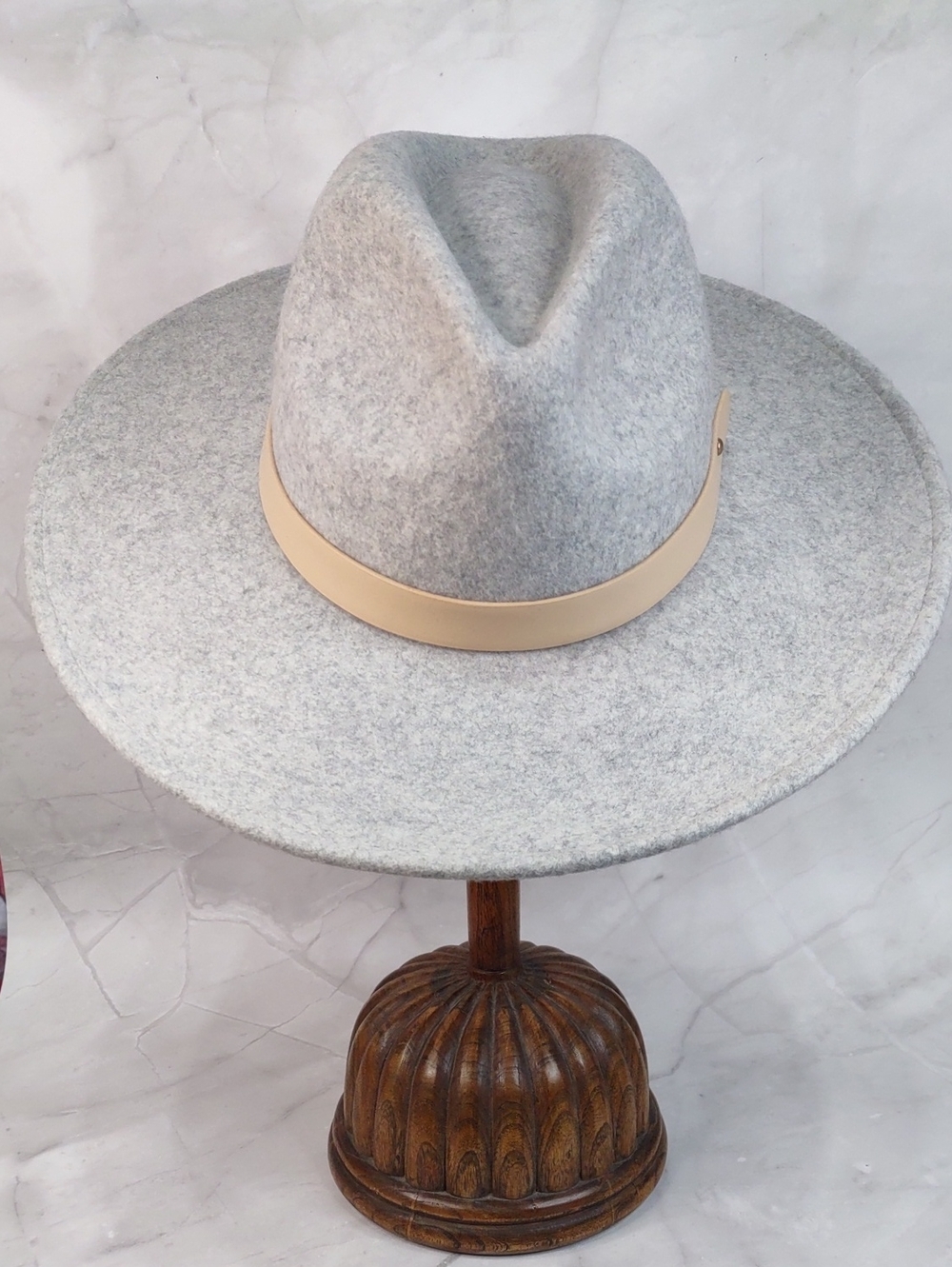 Lace & Grace Wide Brim Gray Wool Felt Fedora